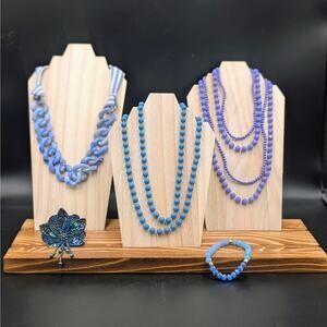Blueberry Milk Jewelry Set 6pc Bead Necklaces Chain Brooch Lot